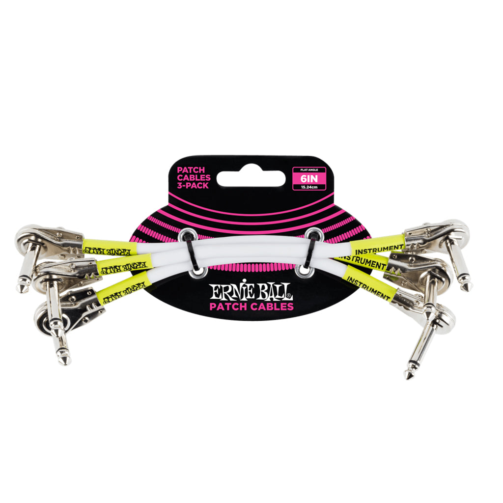 Ernie Ball Flat Angle Patch Cable 3 Pack, White, 15cm Length