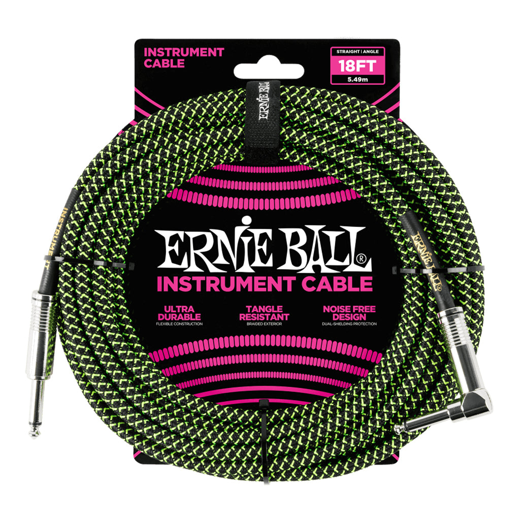 Ernie Ball E6082 Braided Instrument Cable 18' S/A Black Green
