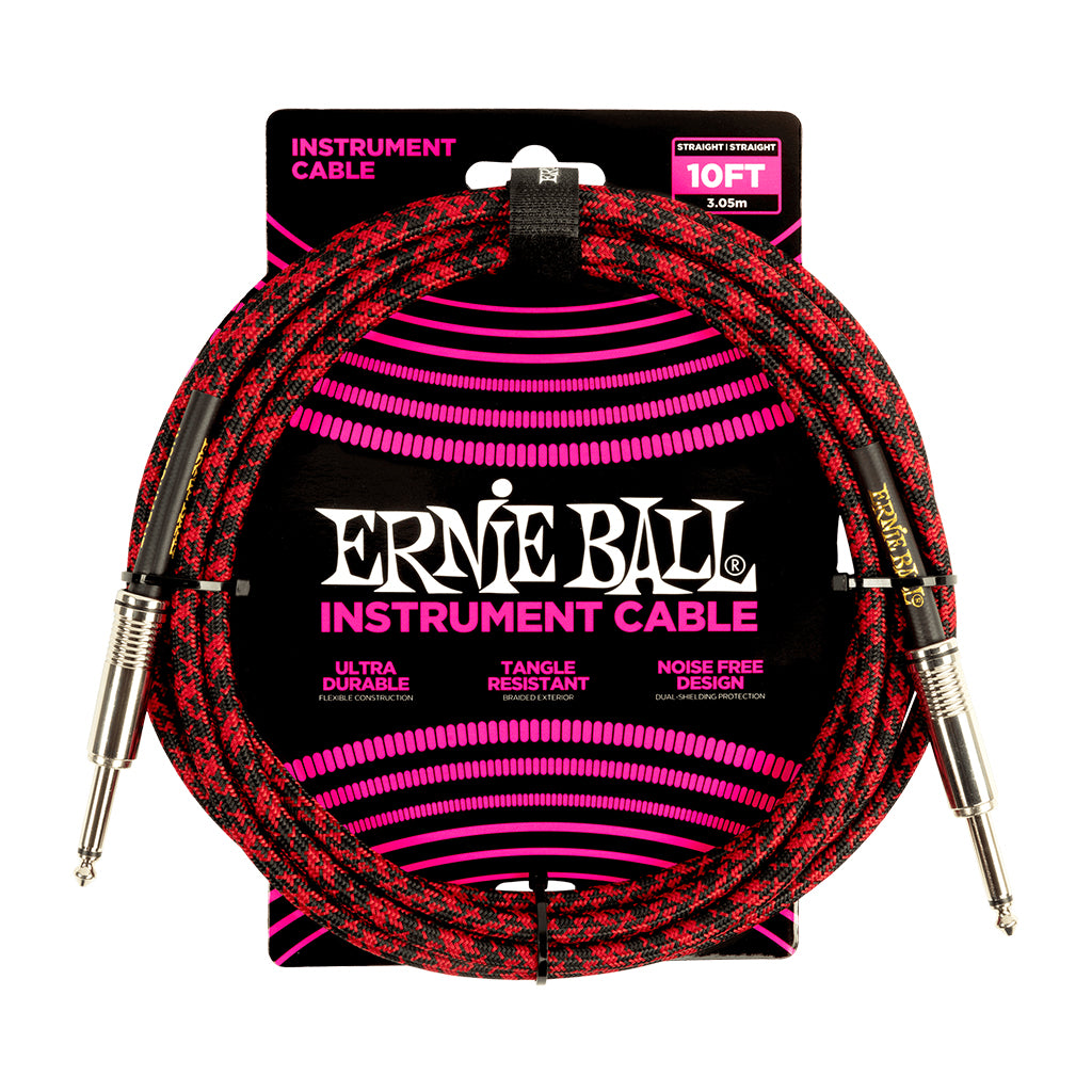 Ernie Ball - 10ft Braided Straight Straight Instrument Cable - Red Black