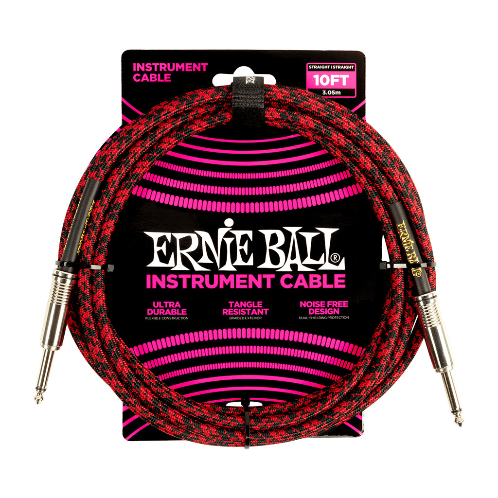 Ernie Ball 10 Braided Straight Straight Instrument Cable Red Black