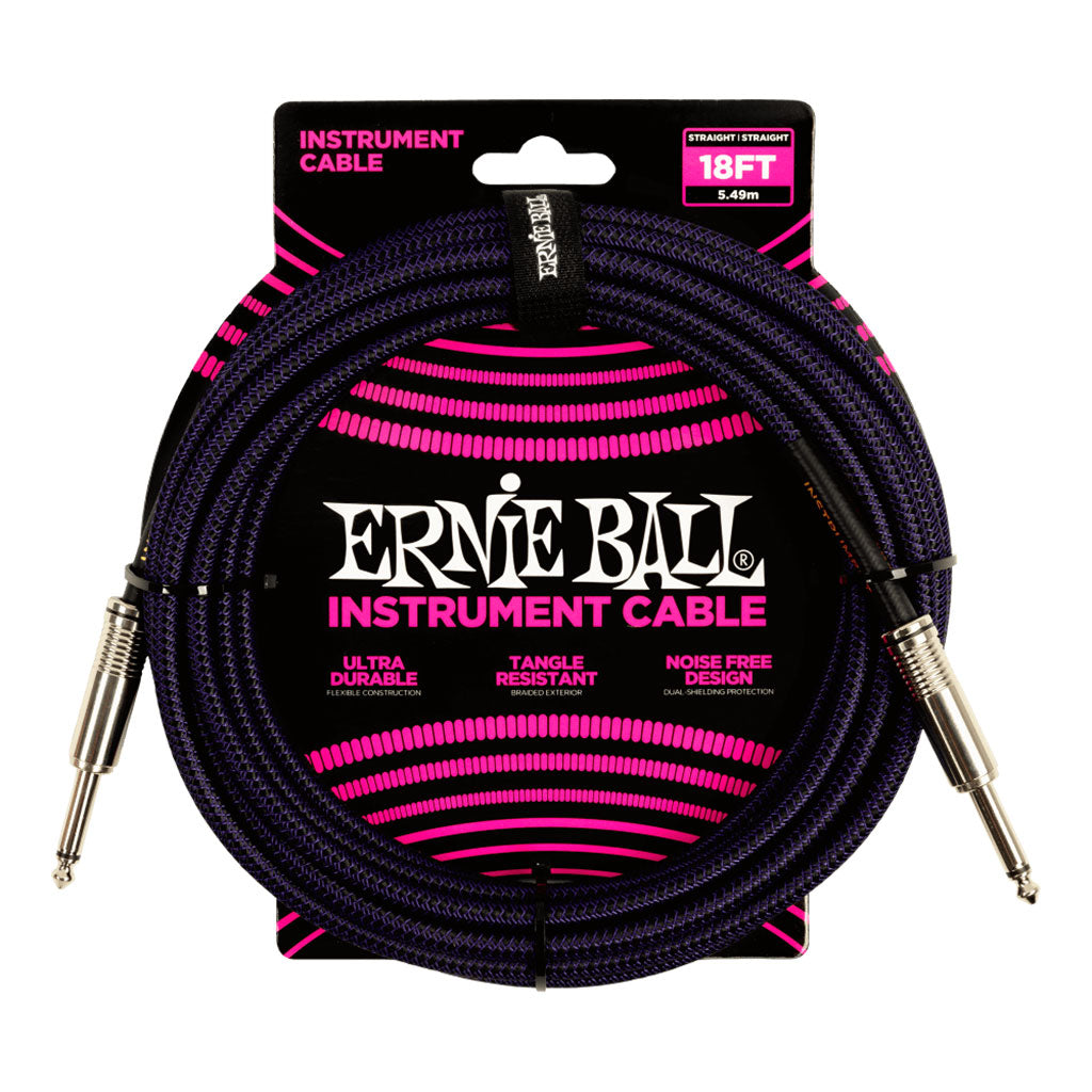 Ernie Ball - 18&#39; Braided Straight/Straight Instrument Cable - Purple &amp; Black