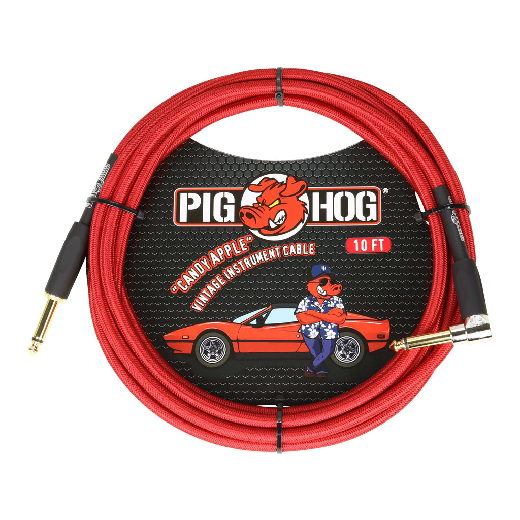 Pig Hog Instrument Cable 10&#39; Right Angle Candy Apple Red