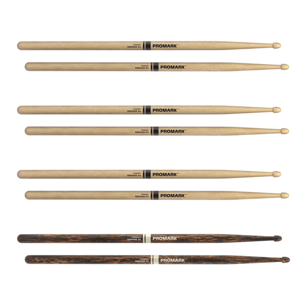 ProMark - Rebound 5A Wood Tip - 4 Pack (3 Hickory + 1 Firegrain)