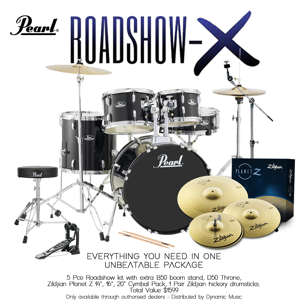 Pearl - Roadshow X - 20&quot; 5-Piece Drum Kit Package with Zildjian Cymbals &amp; Hardware, Jet Black
