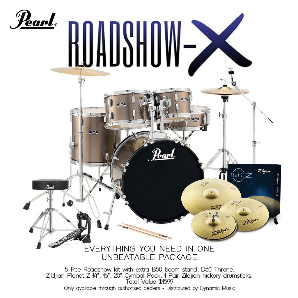 Pearl Roadshow X 20&quot; 5-Piece Drum Kit Package with Zildjian Cymbals &amp; Hardware - Bronze Metallic