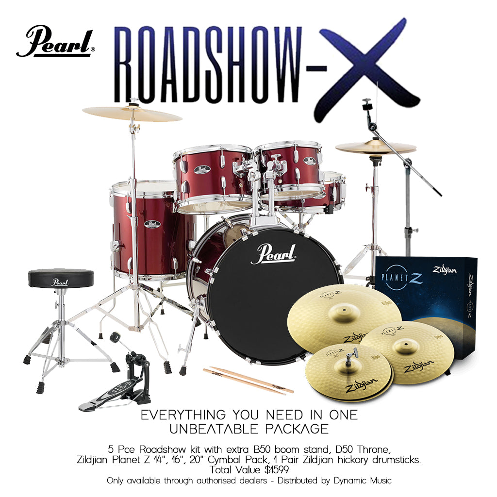 Pearl - Roadshow X - 20&quot; 5-Piece Drum Kit Package with Zildjian Cymbals &amp; Hardware, Wine Red