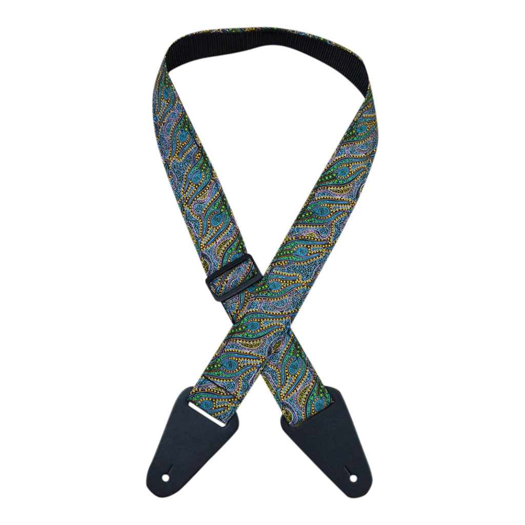 Colonial Leather Aboriginal Art Guitar Straps Women Collecting Water Green