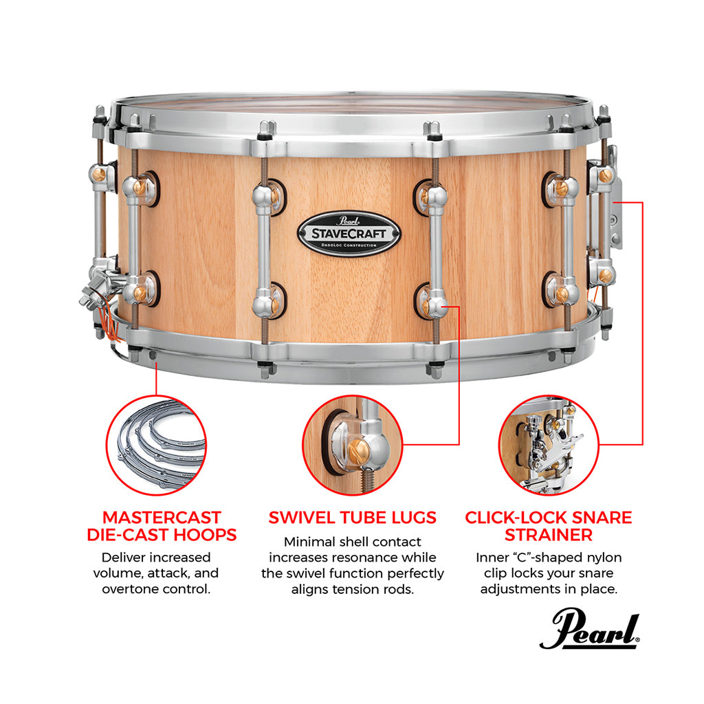 Pearl - 14"x6.5" StaveCraft Thai Oak with Makha DadoLoc - Snare Drum