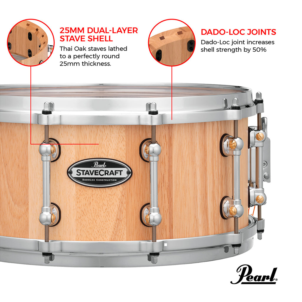 Pearl - 14"x6.5" StaveCraft Thai Oak with Makha DadoLoc - Snare Drum
