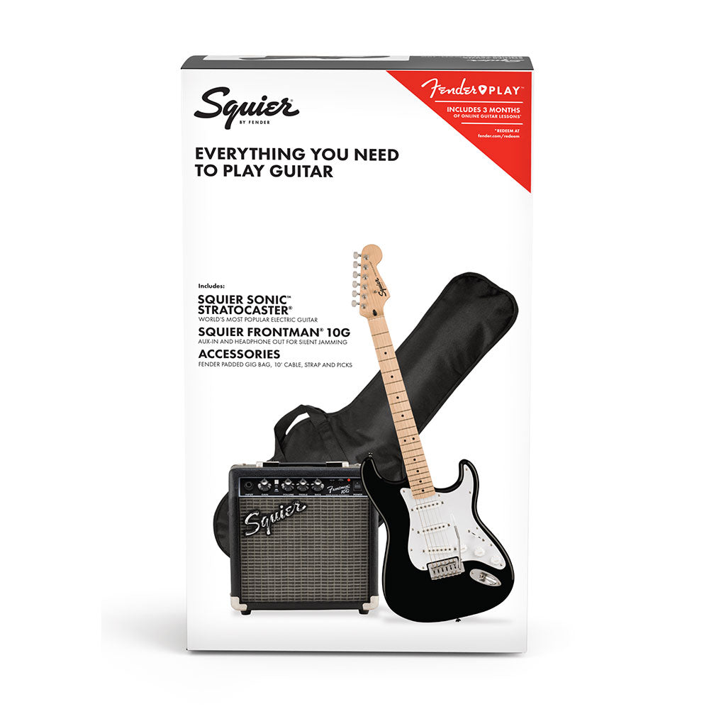 Squier Sonic™ Stratocaster® Pack, Maple Fingerboard - Black, Gig Bag 10G - 240V AU