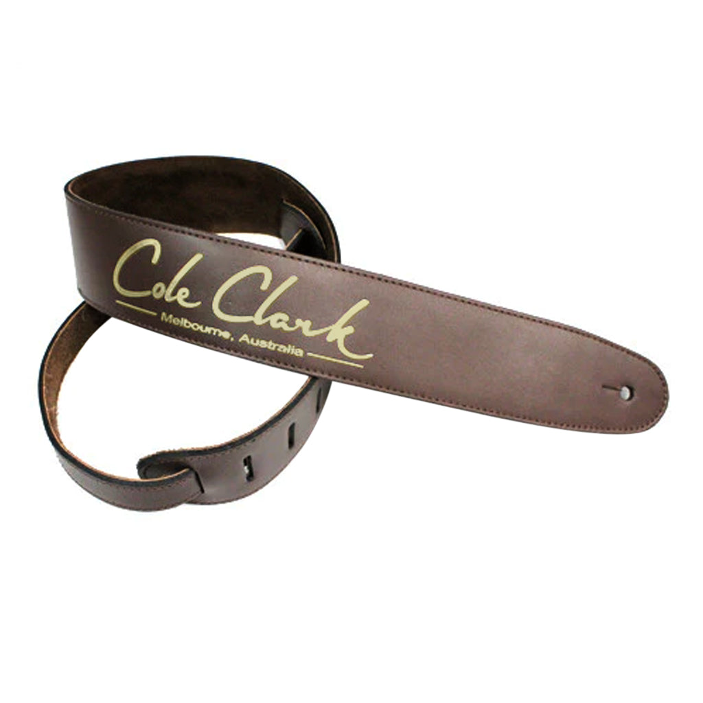 Cole Clark Leather Guitar Strap Saddle Brown with Gold