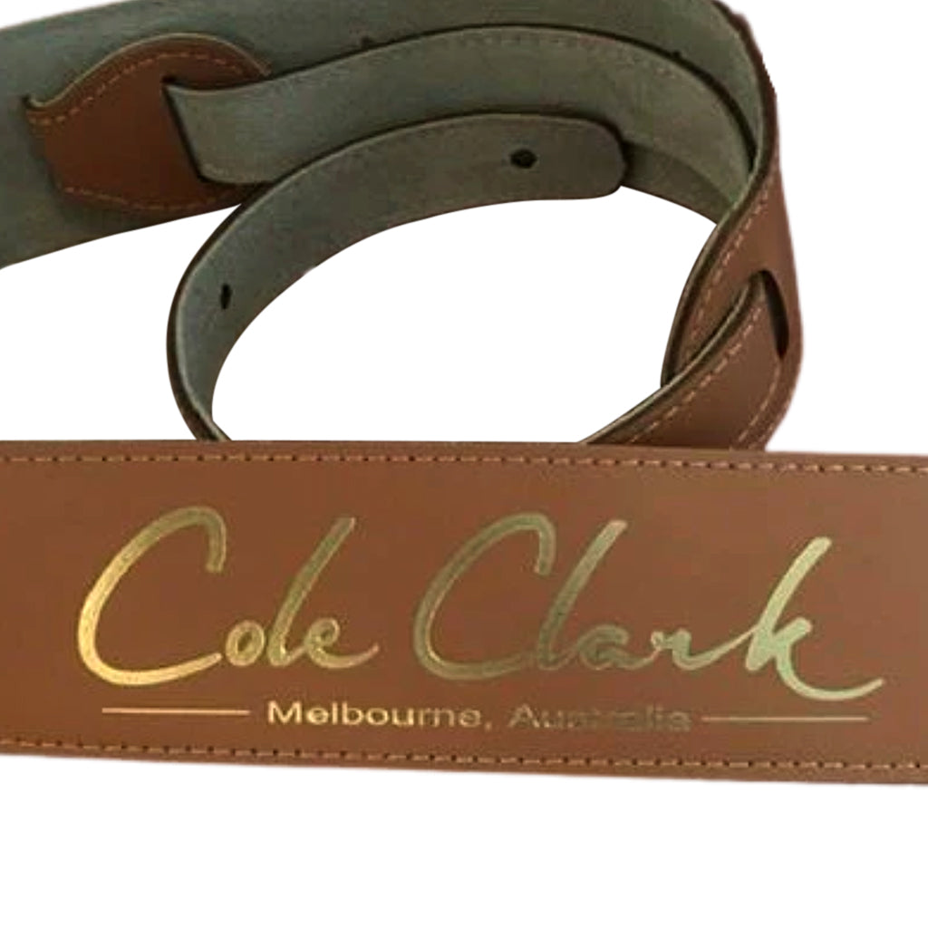 Cole Clark Leather Guitar Strap Tan with Gold