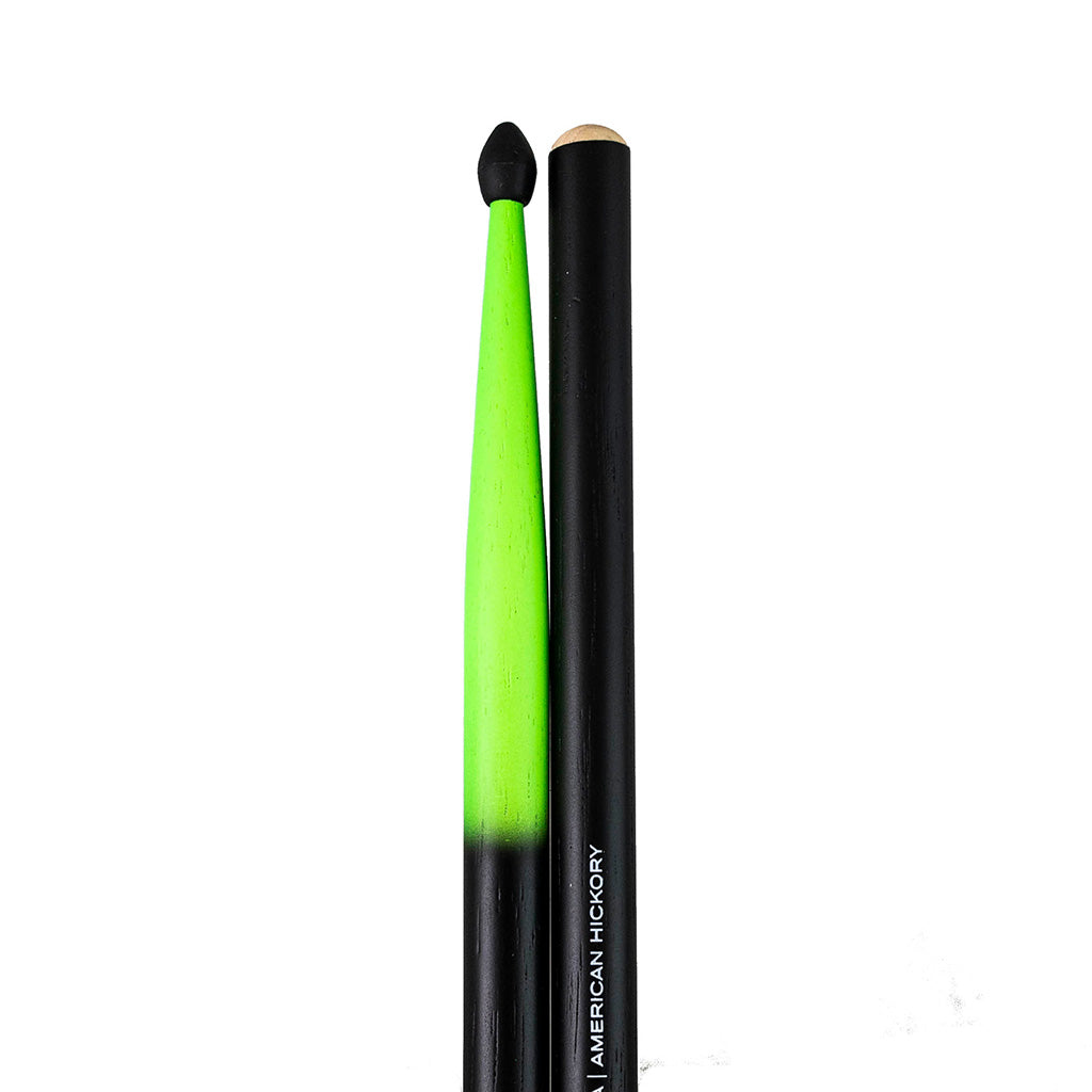 Total Percussion - 5A Drumsticks - Nylon Tip, Fluoro Green &amp; Black