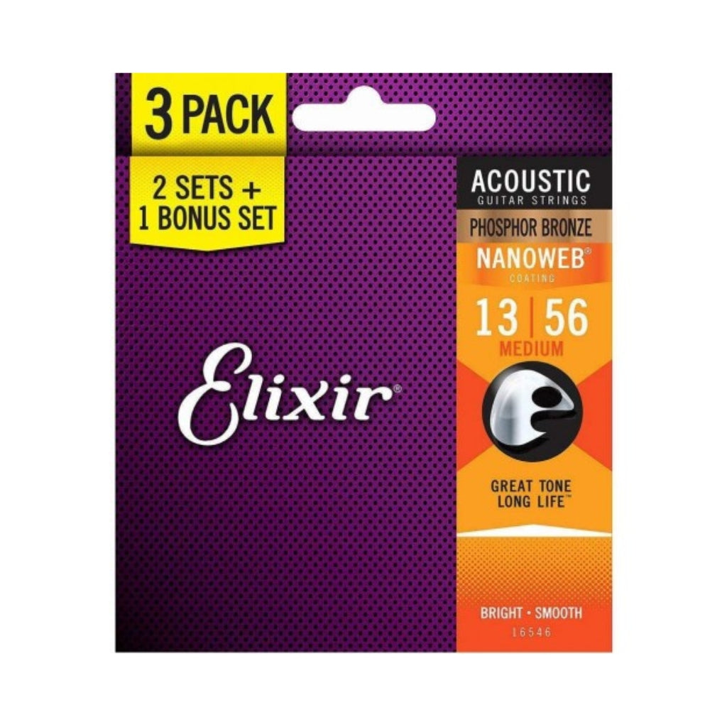 Elixir - Acoustic Phosphor Bronze Medium - 3 Pack - 13-56-Sky Music