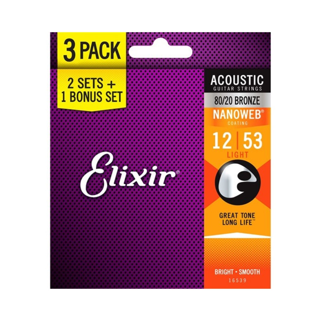 Elixir 80/20 Bronze 11-52 Custom Lite - 3 Pack-Sky Music