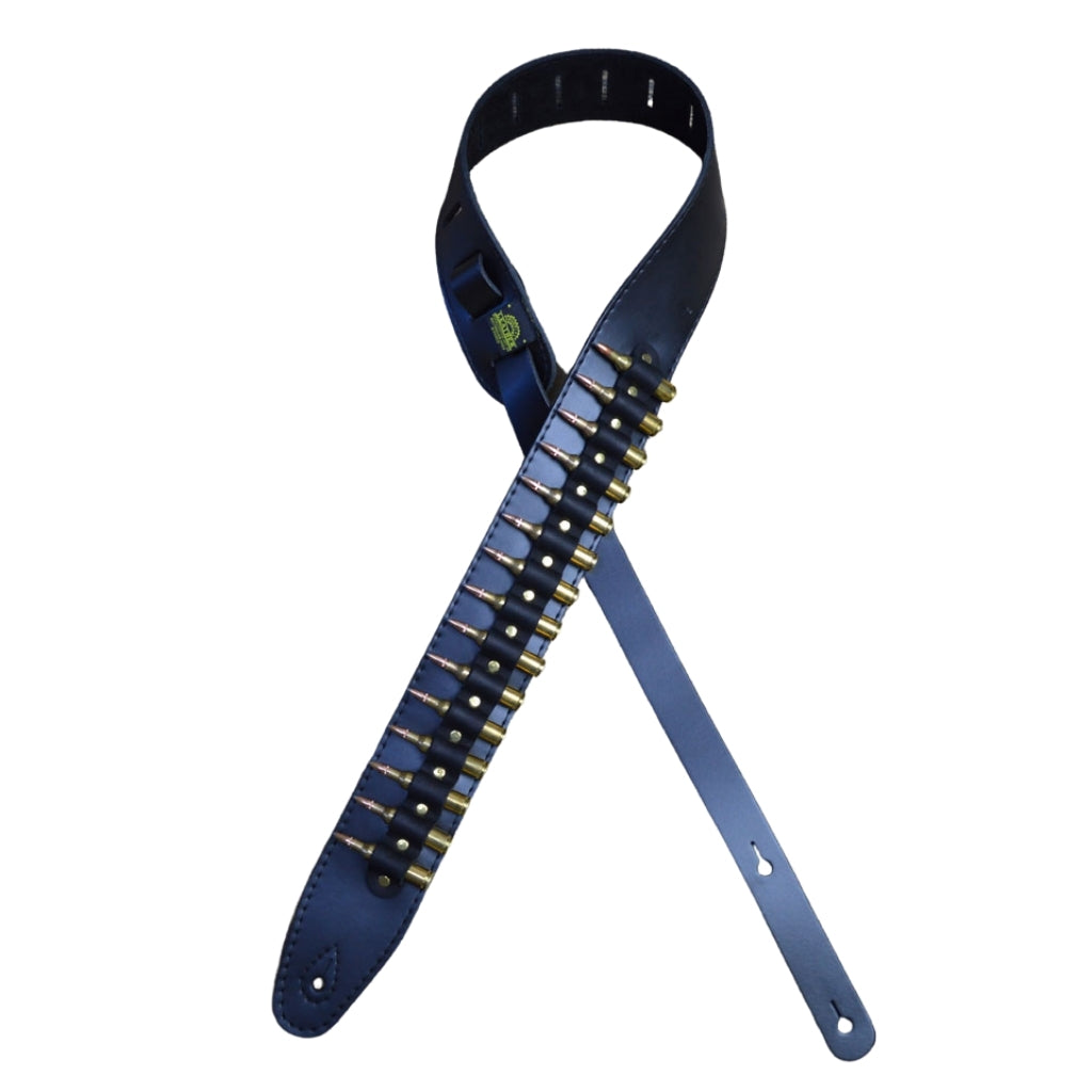 Colonial Leather Suede Backed Leather Strap - Brass Shells Black - Bullet Strap