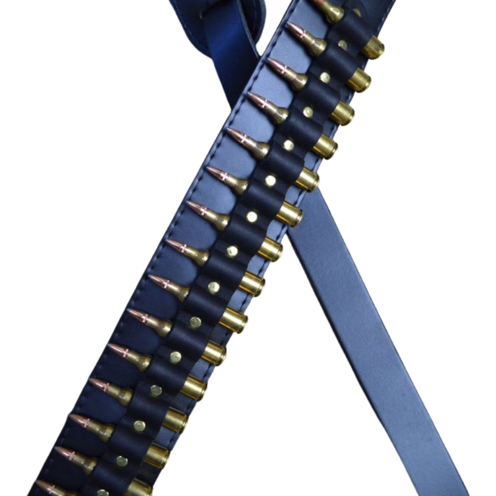 Colonial Leather Suede Backed Leather Strap - Brass Shells Black - Bullet Strap