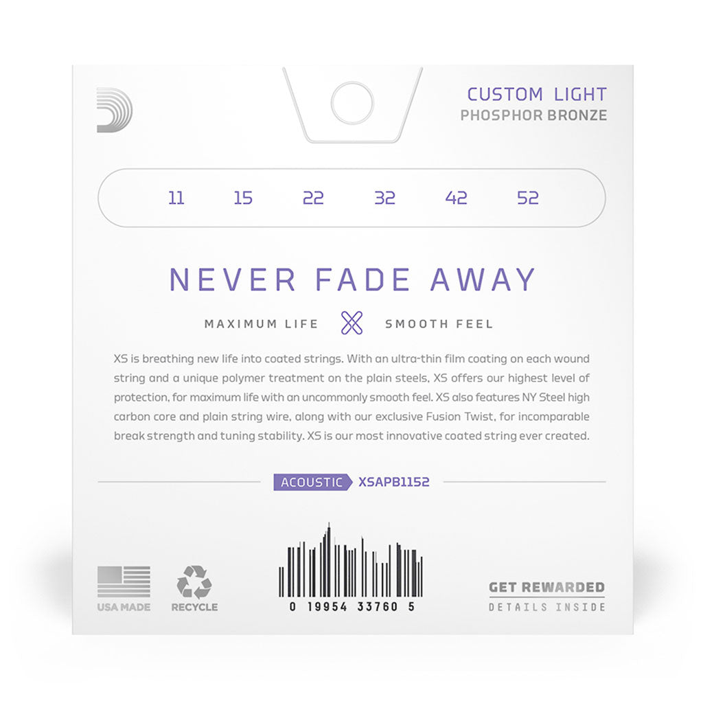 D'Addario - XS Phosphor Bronze - Acoustic Guitar Strings - 11-52